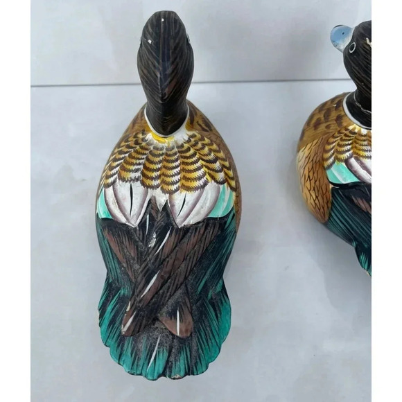 Two Small Duck Miniature Wood Carved Hand Painted Decoratives Mallard Decoy 4"x5 - Picture 10 of 16